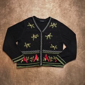 Reference Point New York Vintage 90s Cardinal Sweater Cardigan Black Sequined